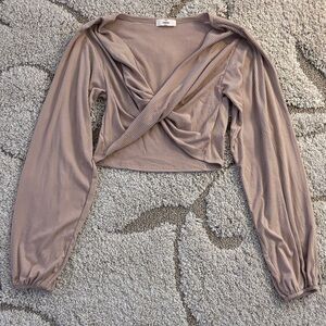 Taupe Ribbed Long Sleeve Crop Top
